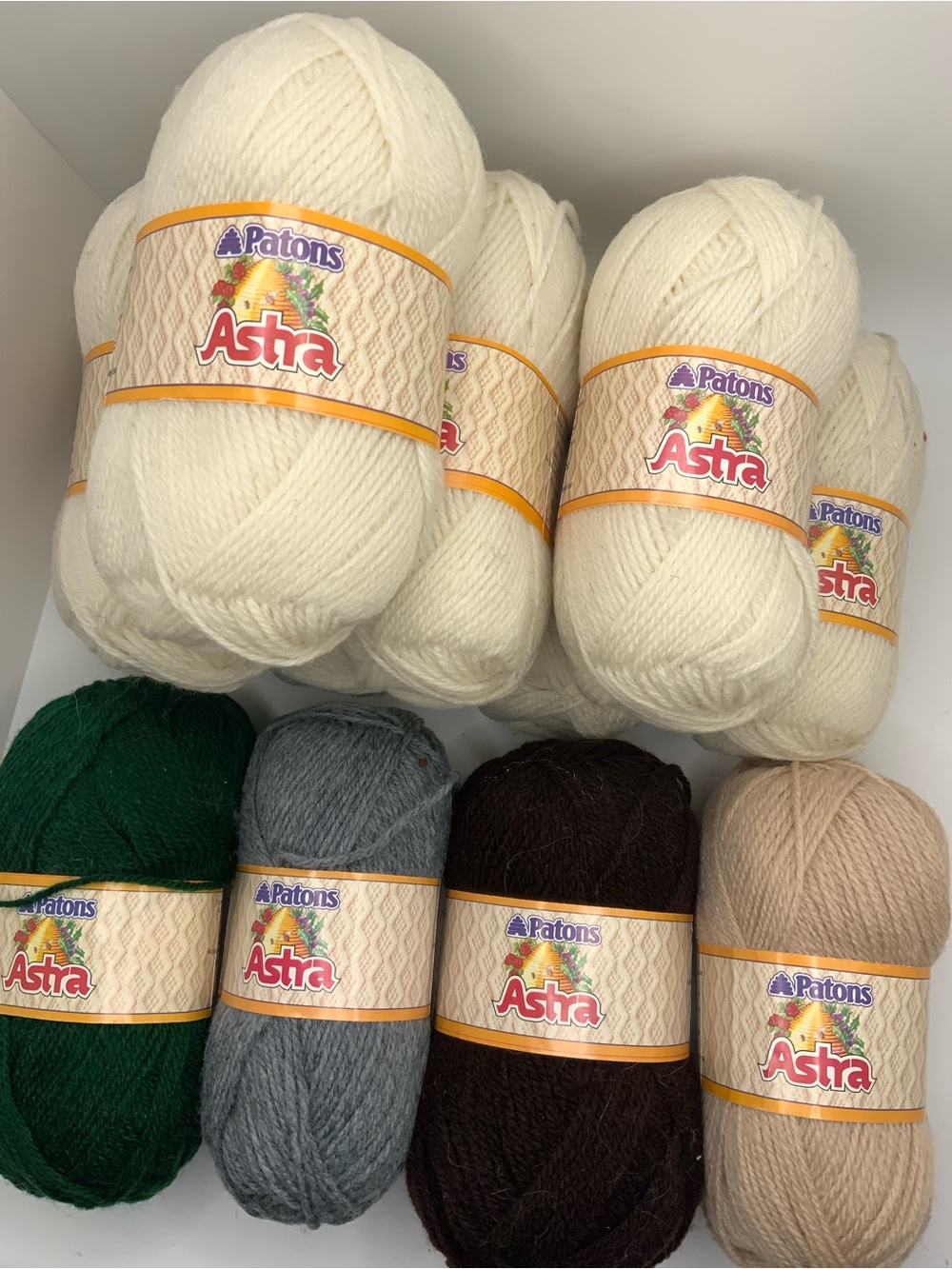 vintage yarn patons astra lot of 10 skeins natural green grey brown beige
